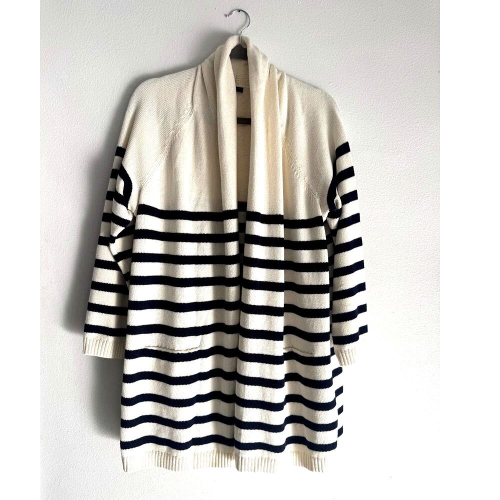 Talbots sweater cardigan coastal nautic blue stripes beach plus petite women 2Xp